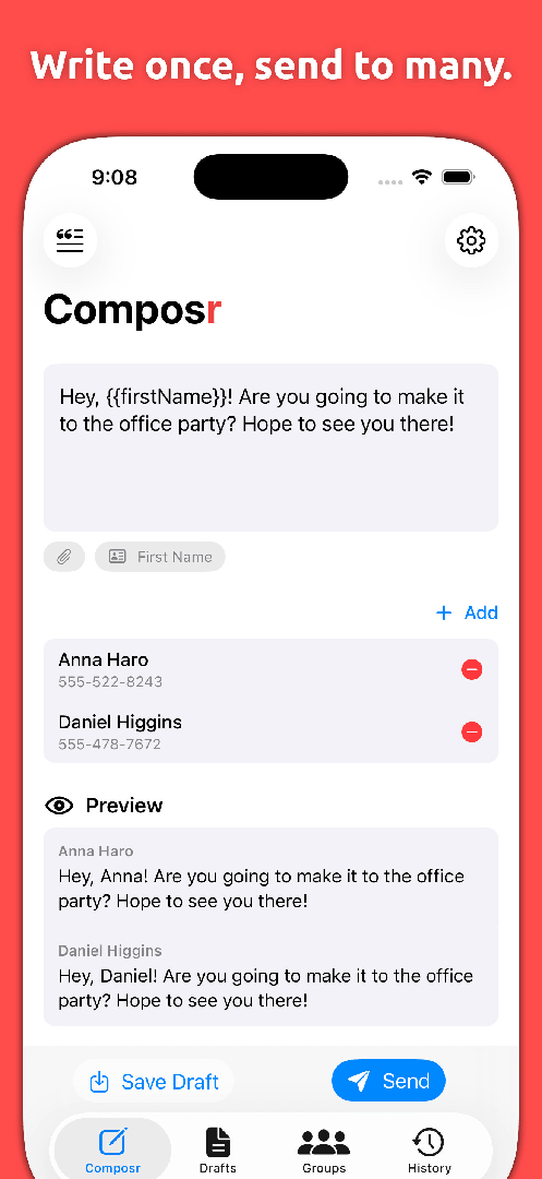 Composr: Bulk Text Sender — App Store screenshot 1 of 6