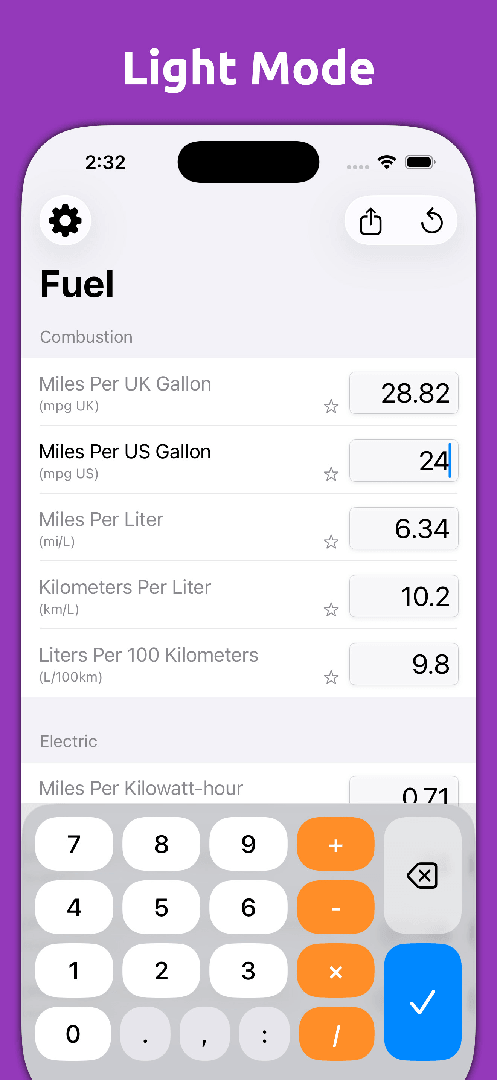 Mila's Fuel & EV Converter — App Store screenshot 4 of 6
