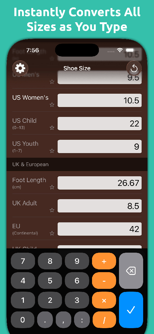 Mila's Shoe Size Converter — App Store screenshot 1 of 5