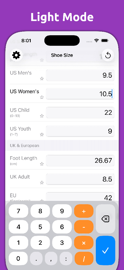 Mila's Shoe Size Converter — App Store screenshot 4 of 5