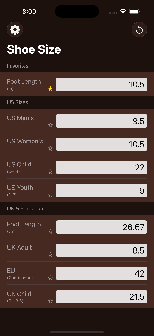 Mila's Shoe Size Converter — App Store screenshot 5 of 5