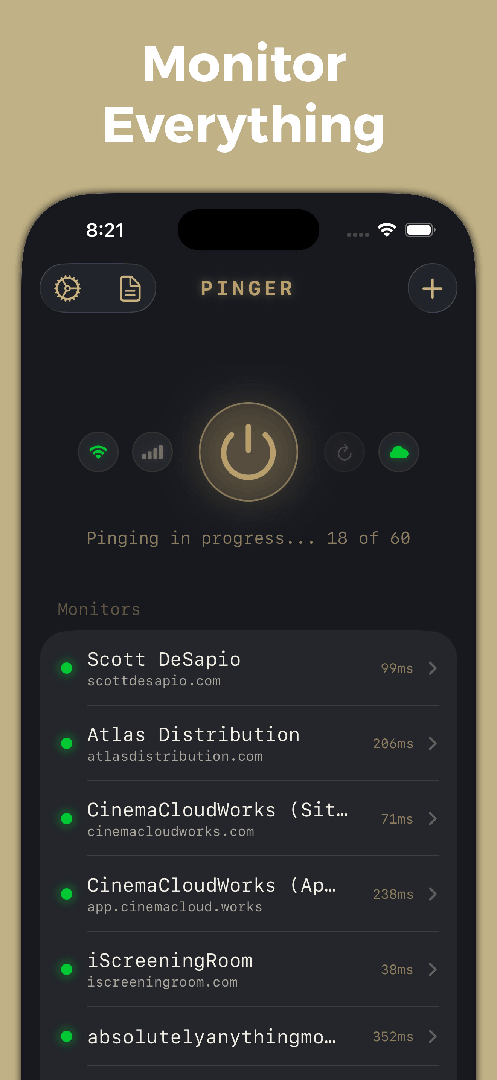 Scott's Pinger: Uptime Monitor — App Store screenshot 1 of 7