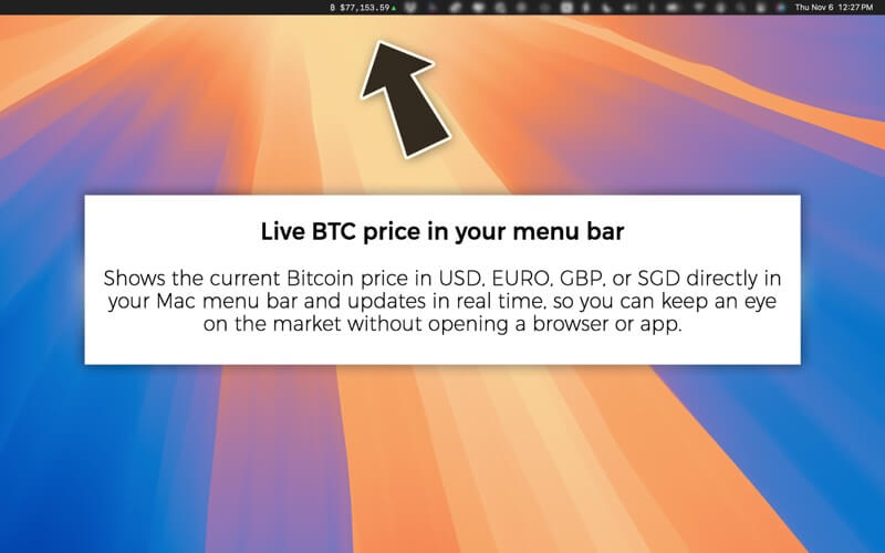 Bitcoin Menu Bar Price Tracker — App Store screenshot 1 of 2