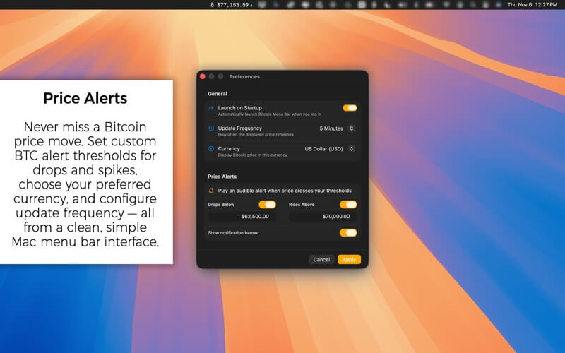 Bitcoin Menu Bar Price Tracker — App Store screenshot 2 of 2