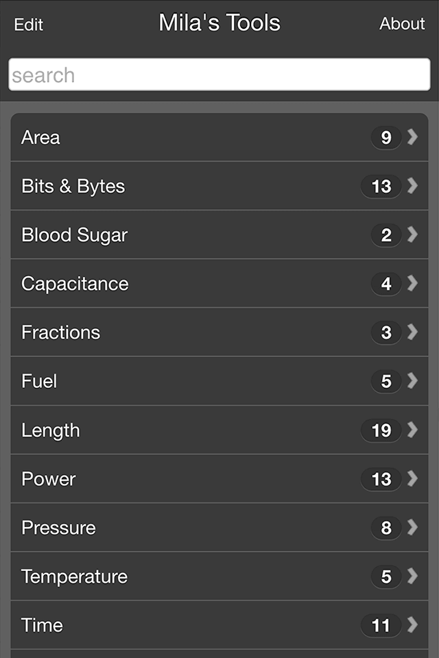 Mila's Tools — converter categories list