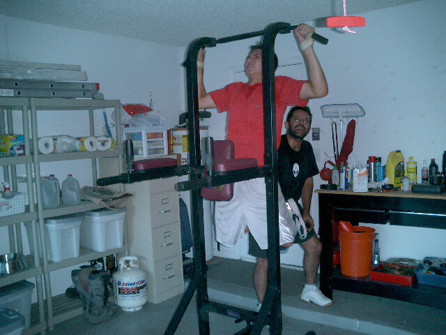 Scott and Vlad at home - pull-ups on the power tower